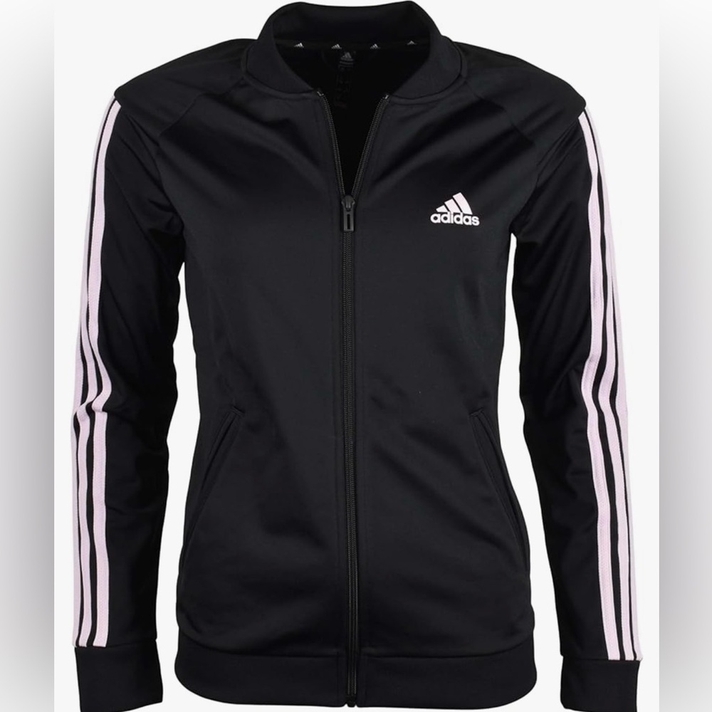 Adidas Black Track Jacket with Pink Stripes